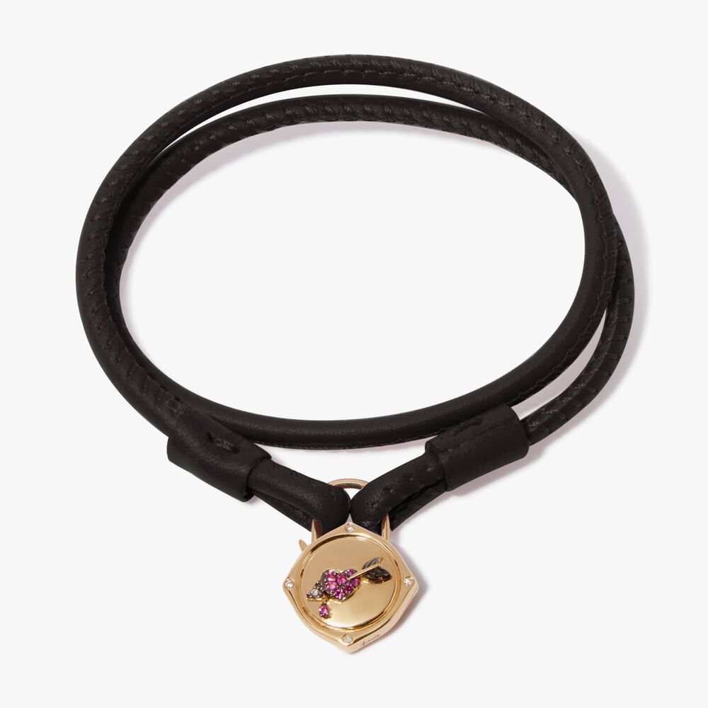 Lovelock 18ct Gold Leather Heart & Arrow Charm Bracelet | Annoushka jewelley