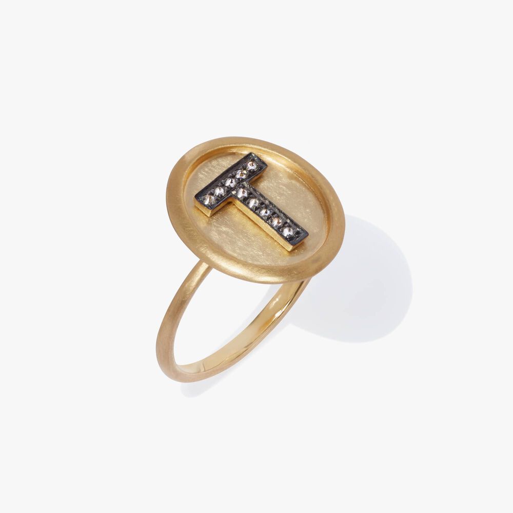 18ct Gold Diamond Initial T Ring | Annoushka jewelley
