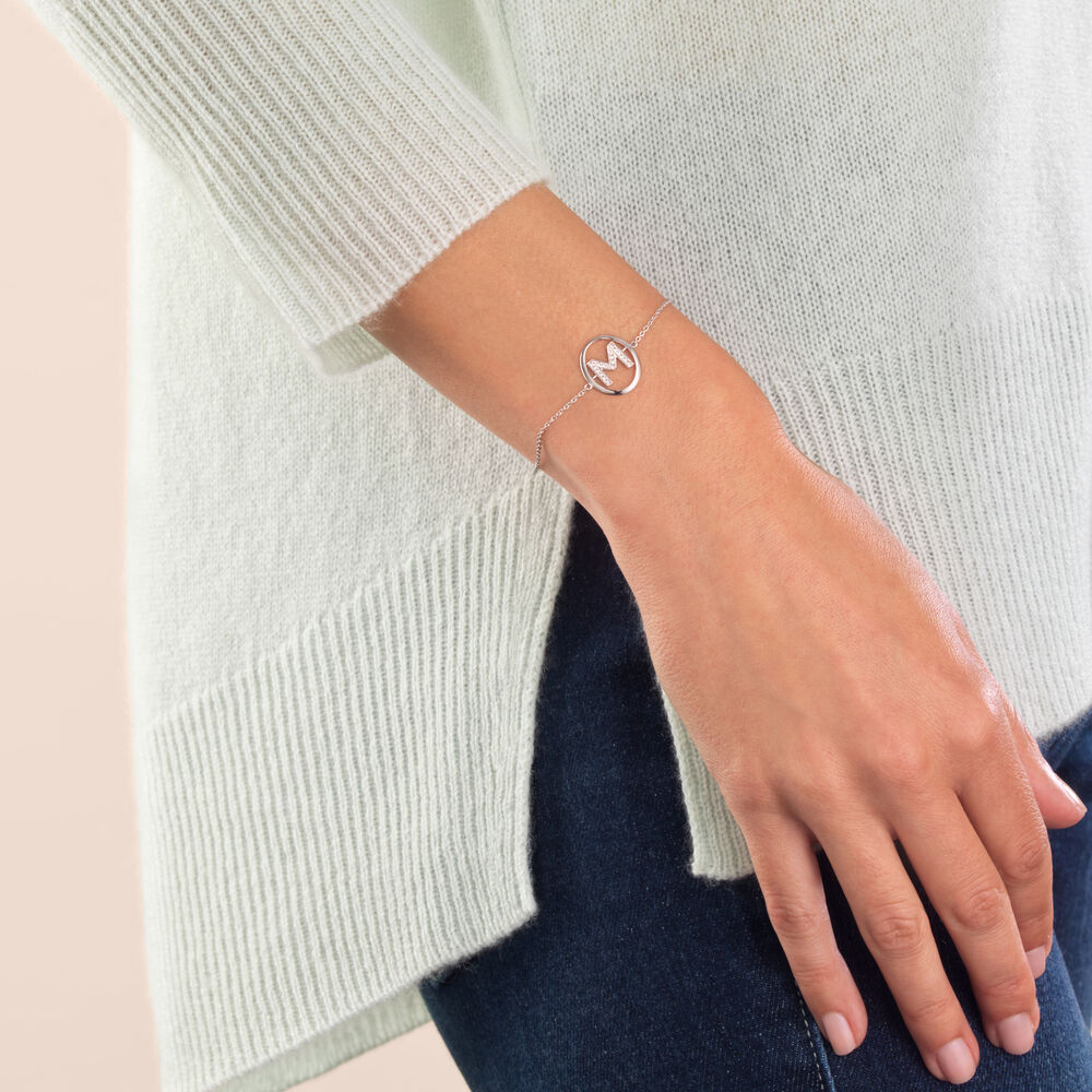 18ct White Gold Diamond Initial M Bracelet | Annoushka jewelley