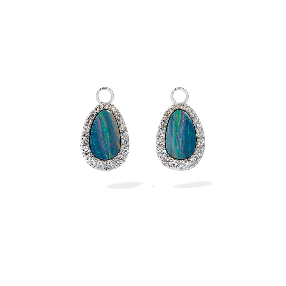 Unique 18ct White Gold Opal Diamond Earring Drops | Annoushka jewelley