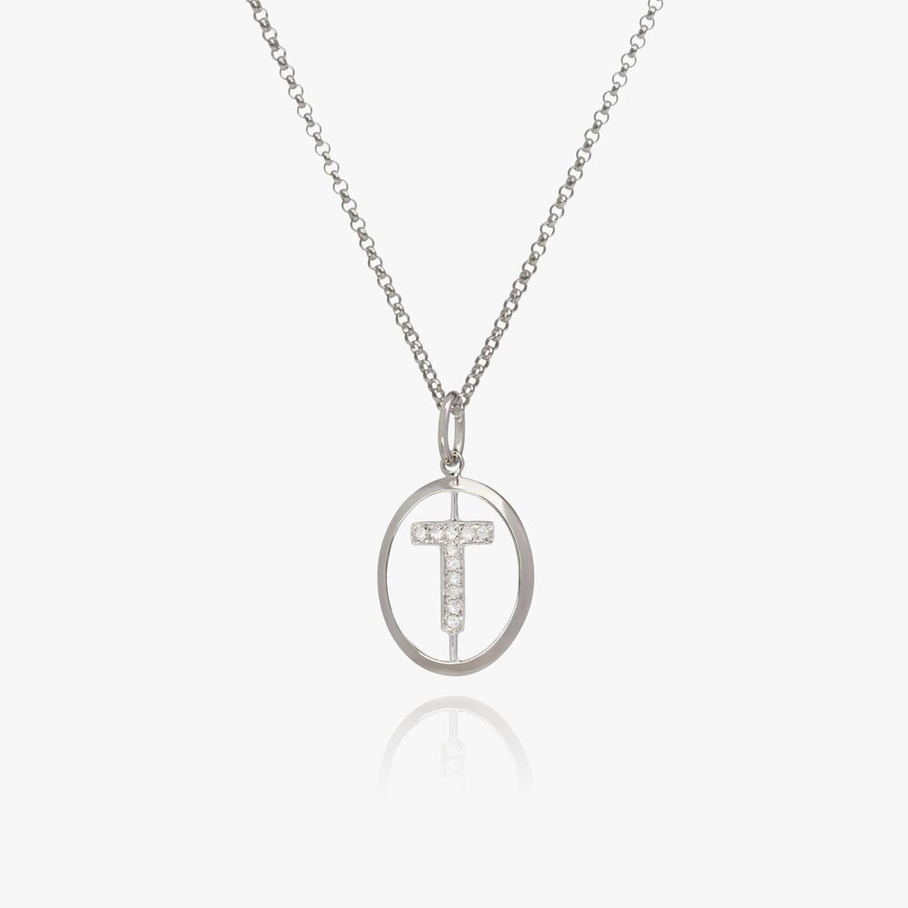 18ct White Gold Diamond Initial T Necklace | Annoushka jewelley