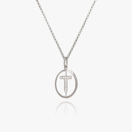 18kt White Gold Diamond Initial T Necklace