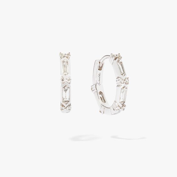 18ct White Gold Baguette Diamond Hoop Earrings