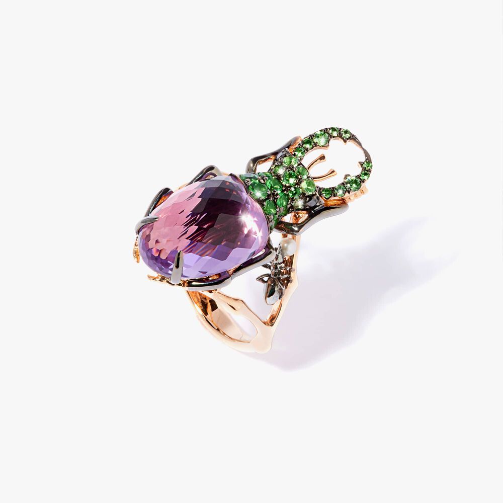 Mythology 18ct Rose Gold Amethyst Beetle Ring | Annoushka jewelley