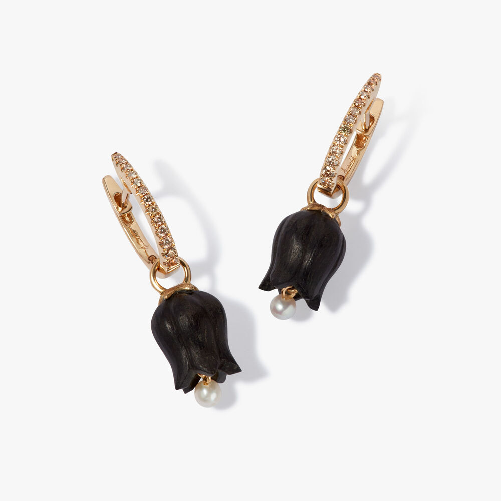 Tulips 18ct Yellow Gold Ebony & Diamond Earrings | Annoushka jewelley