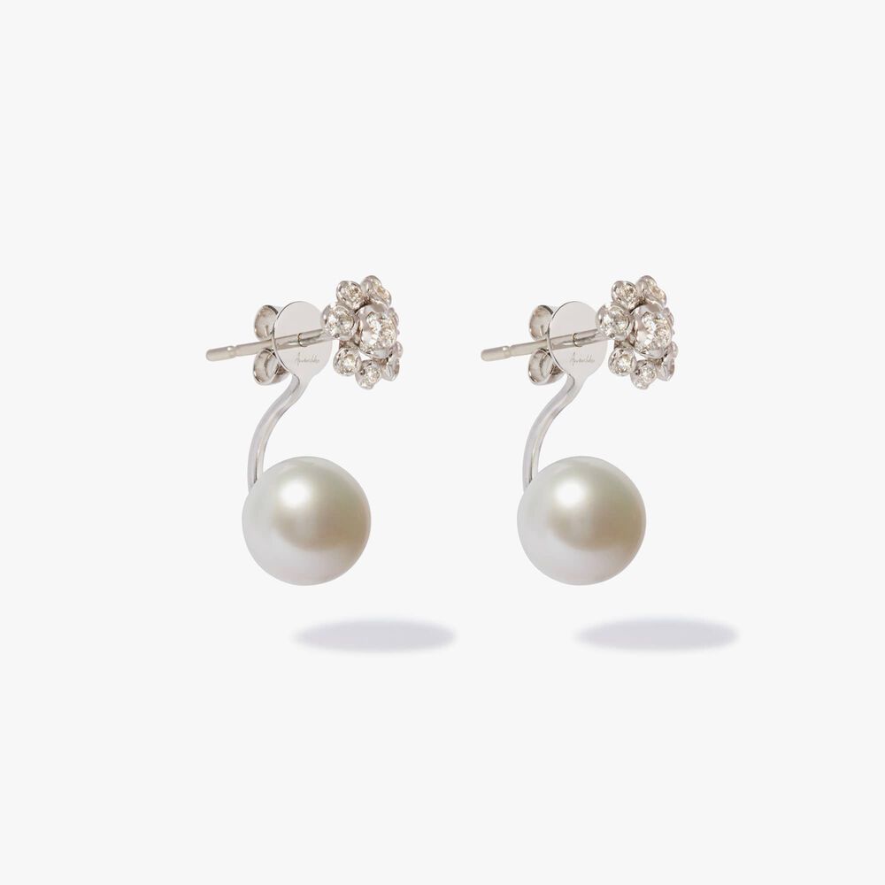 Marguerite 18ct White Gold Diamond Pearl Earrings | Annoushka jewelley
