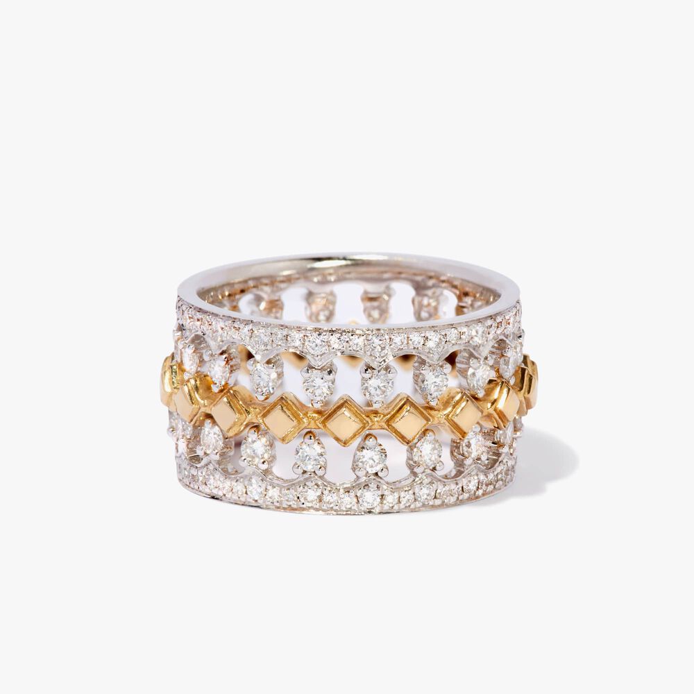 Crown & Stepping Stone 18ct White Gold Diamond Ring Stack | Annoushka jewelley