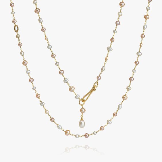 18ct Yellow Gold Seed Pearl Long Chain