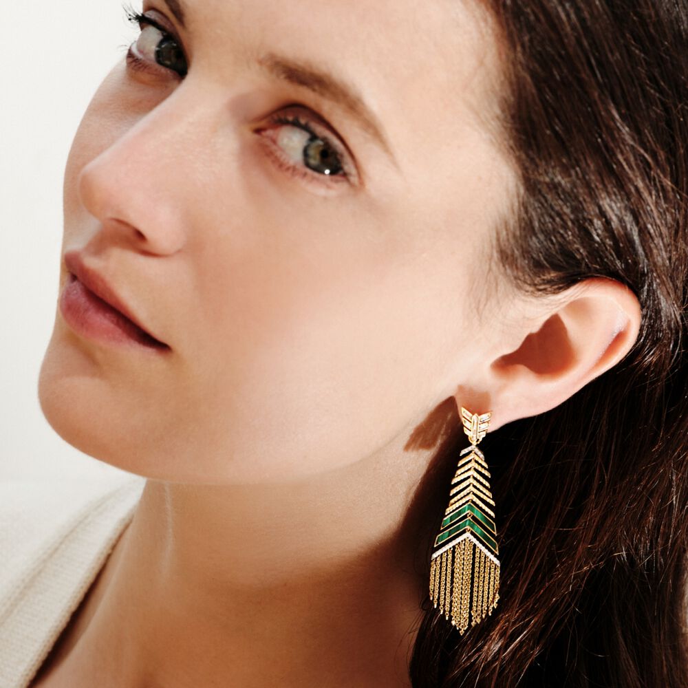 Josephine 18ct Yellow Gold Malachite Feather Earrings | Annoushka jewelley