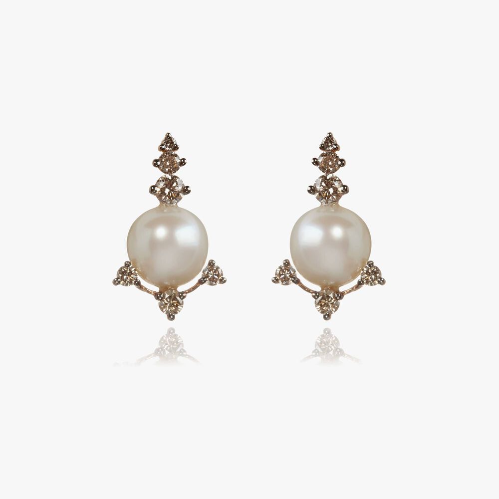 Diamonds & Pearls 18ct Rose Gold Studs | Annoushka jewelley