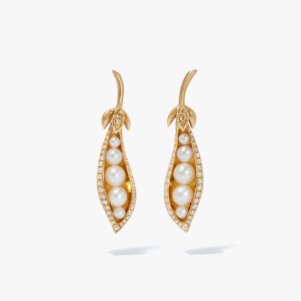 18ct Yellow Gold Pearl & Diamond Peapod Earrings | Annoushka jewelley