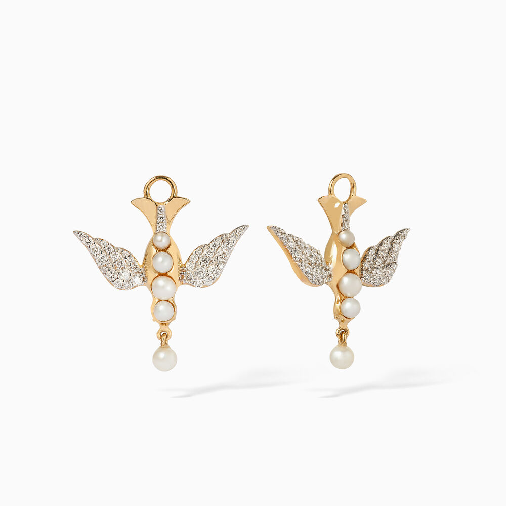 18ct Gold Pearl Diamond Lovebirds Earring Drops | Annoushka jewelley