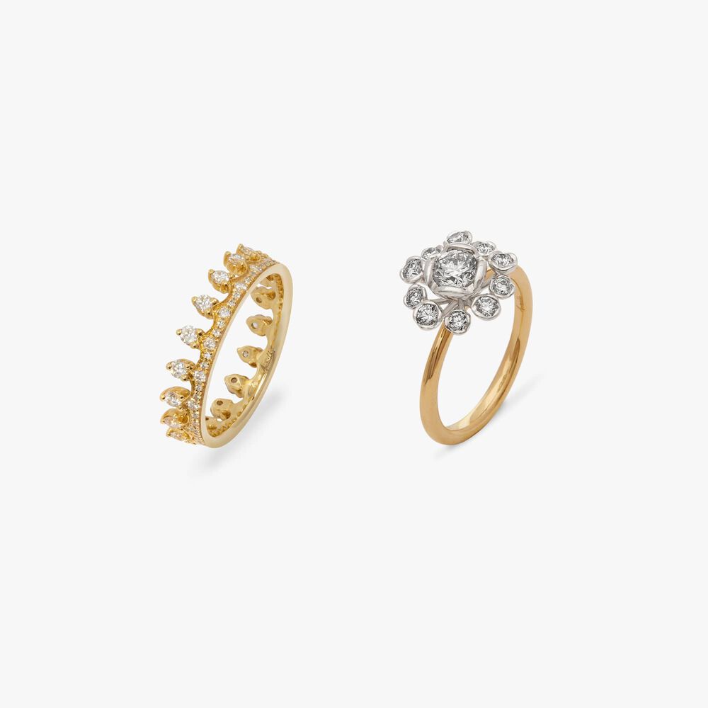 18ct Gold Marguerite Diamond and Crown Ring Stack | Annoushka jewelley