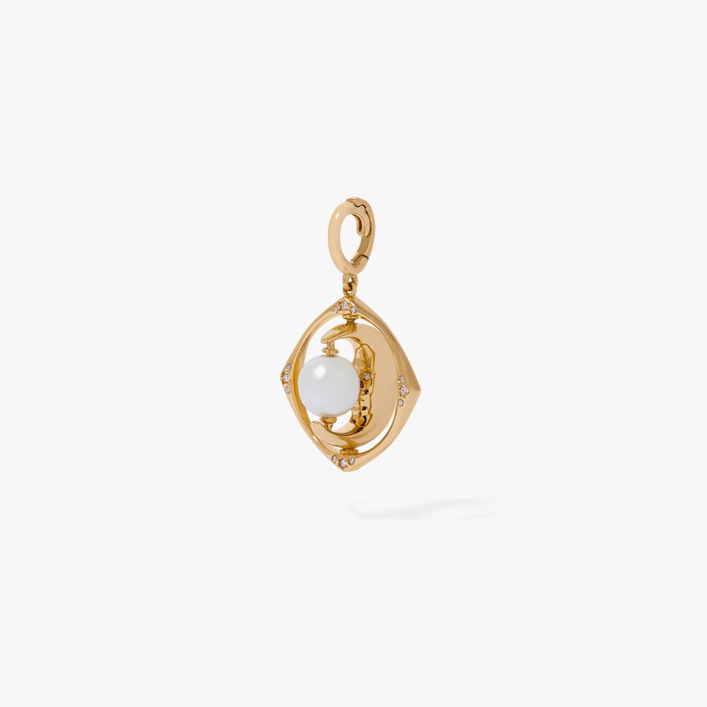 Mythology 18ct Yellow Gold Pearl Spinning Mini Moon Charm Pendant | Annoushka jewelley