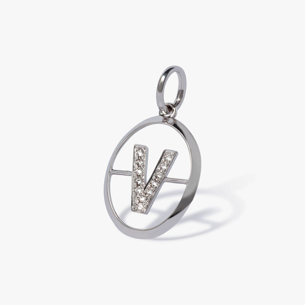 Initials 18ct White Gold Diamond V Pendant | Annoushka jewelley