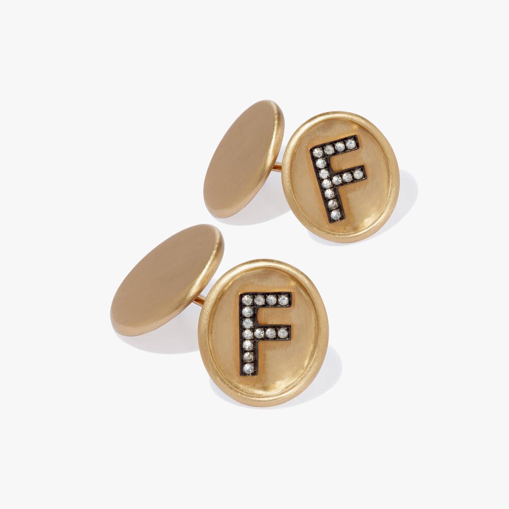 18ct Satin Gold Diamond Initial F Cufflinks | Annoushka jewelley