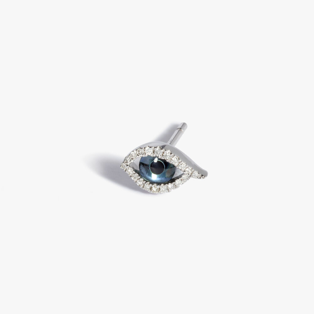 Mythology 18ct White Gold Topaz & Diamond Evil Eye Left Stud Earring | Annoushka jewelley