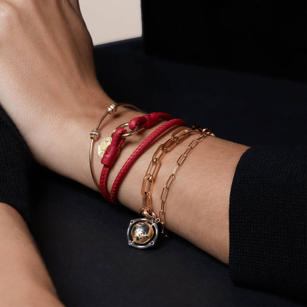 14ct Yellow Gold 35cms Red Leather Bracelet | Annoushka jewelley
