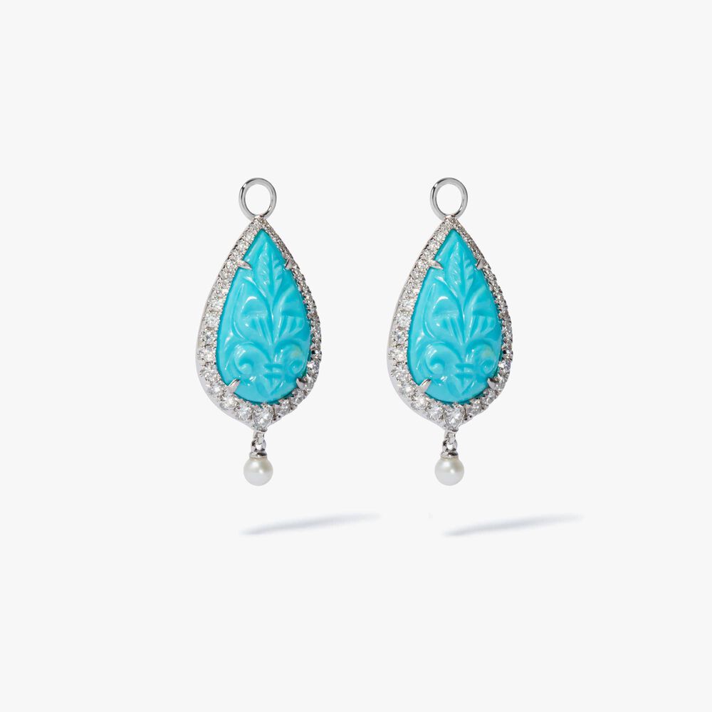 Unique 18ct White Gold Turquoise & Pearl Earring Drops | Annoushka jewelley