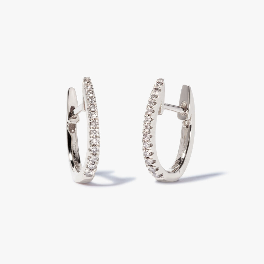 Eclipse 18ct White Gold Diamond Fine Hoop Earrings | Annoushka jewelley