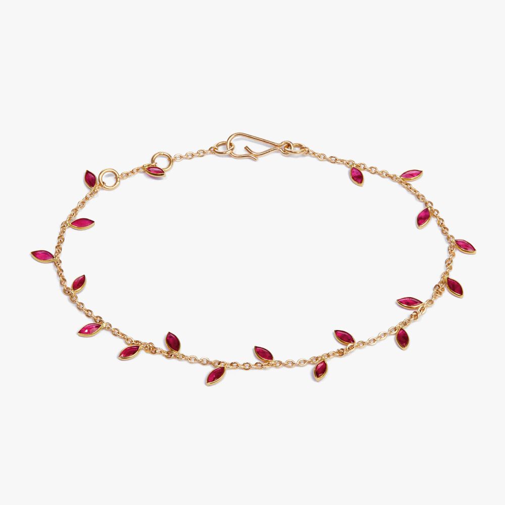 18ct Yellow Gold Ruby Vine Leaf Bracelet | Annoushka jewelley