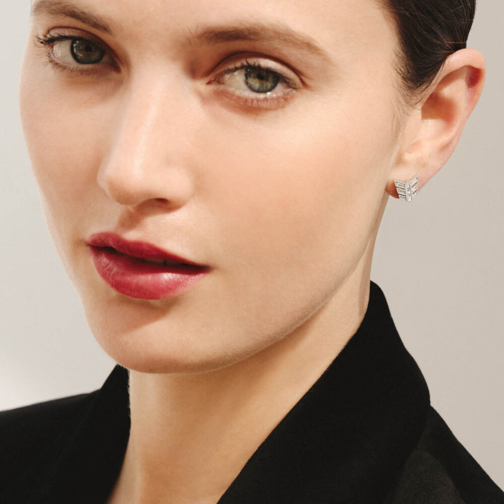 Flight 18ct White Gold Feather Diamond Baguette Stud Earrings | Annoushka jewelley
