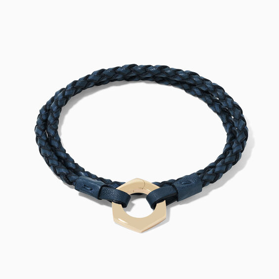 14ct Gold 41cms Plaited Navy-Blue Leather Bracelet