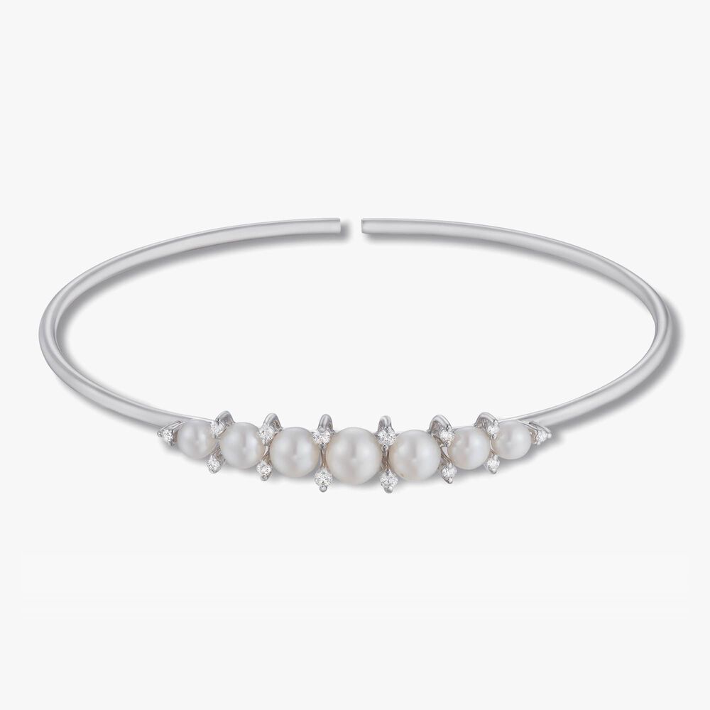 Diamonds & Pearls 18ct White Gold Bangle | Annoushka jewelley