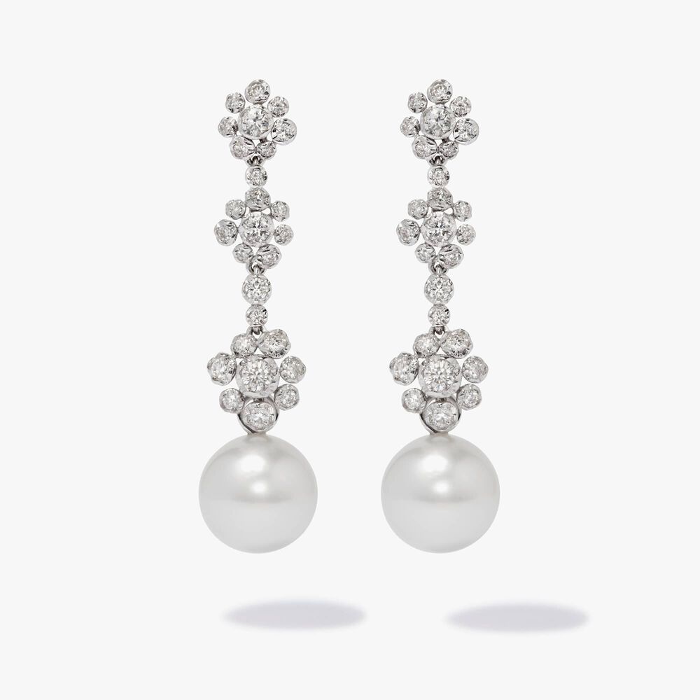 Marguerite 18ct White Gold Diamond & Pearl Earrings | Annoushka jewelley