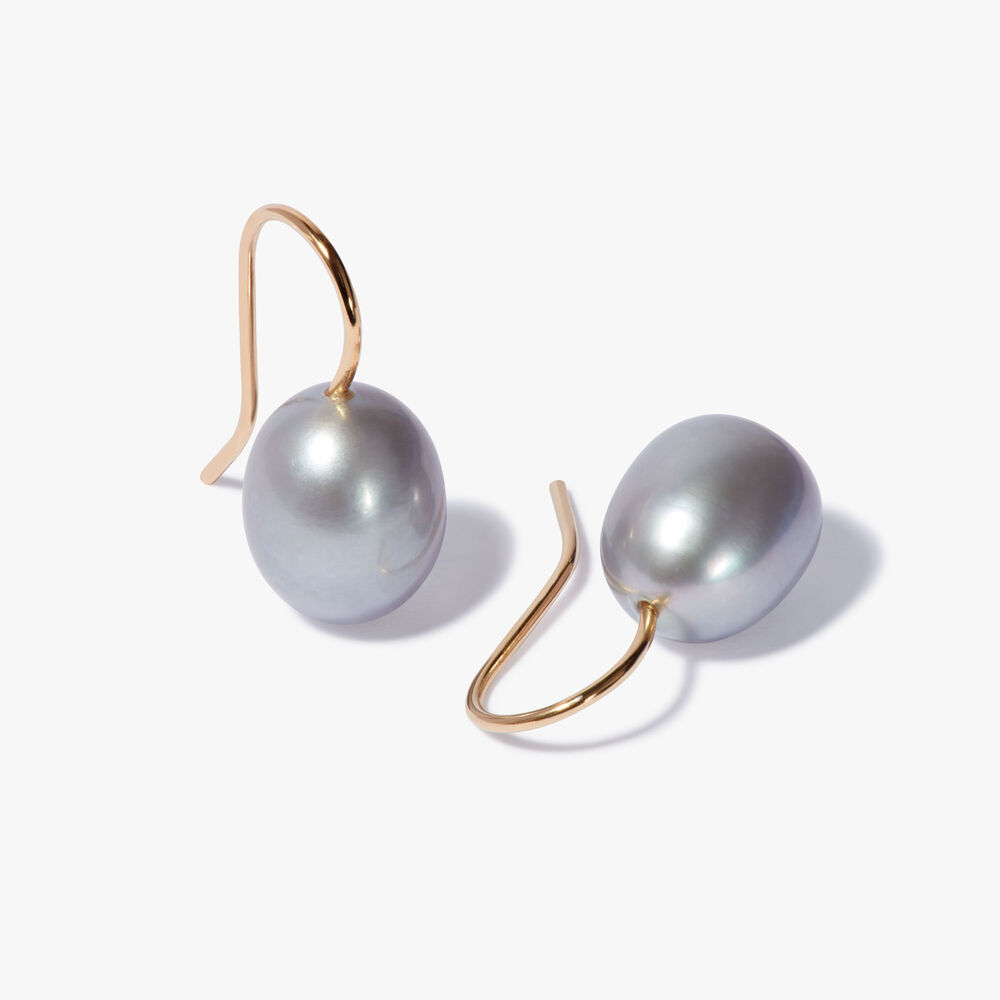 18ct Yellow Gold Grey Baroque Pearl Hook Drop Earrings | Annoushka jewelley