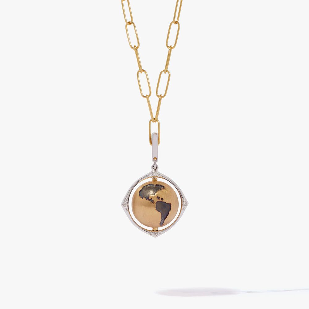 18ct Yellow Gold Diamond Spinning Globe Necklace | Annoushka jewelley