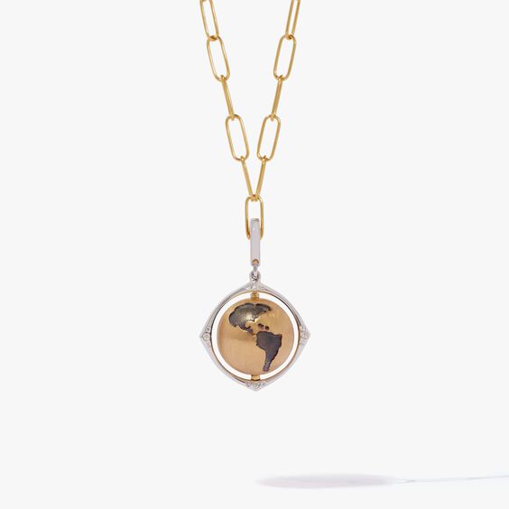 18ct Yellow Gold Diamond Spinning Globe Necklace