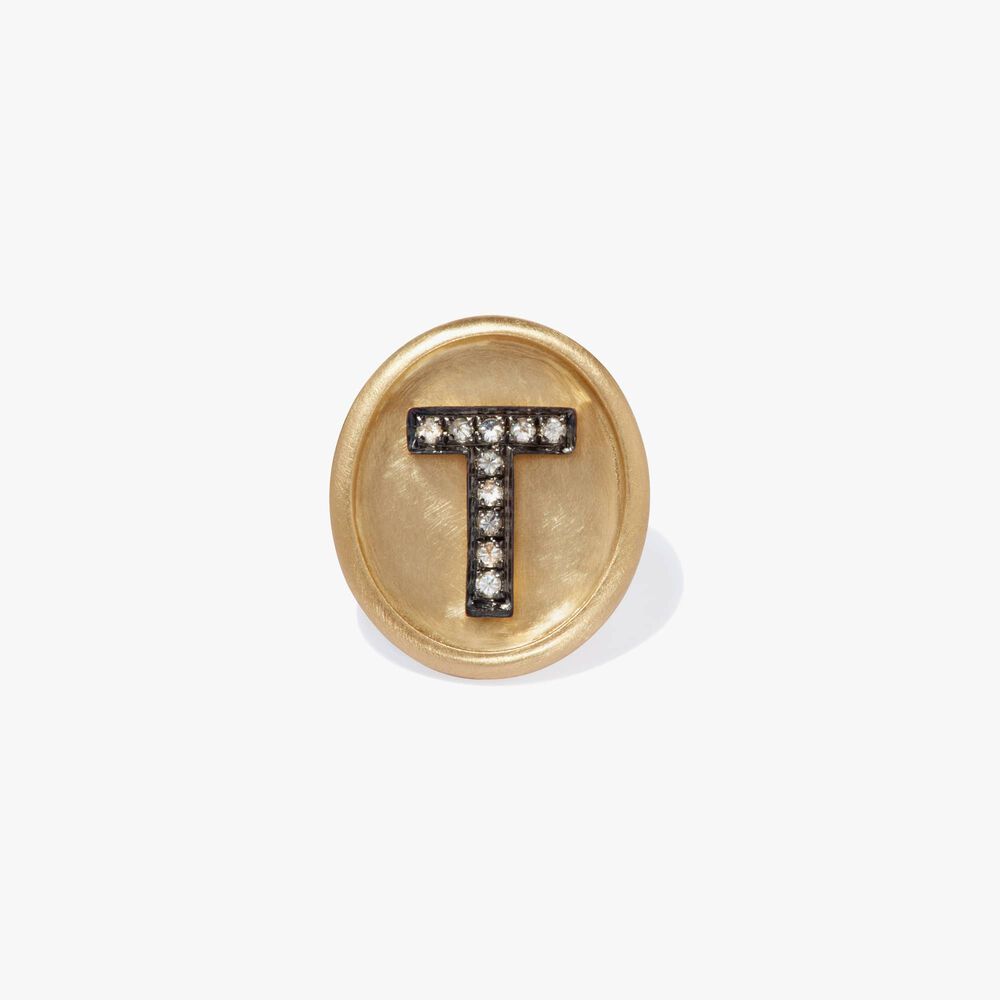 18ct Gold Diamond Initial T Face | Annoushka jewelley