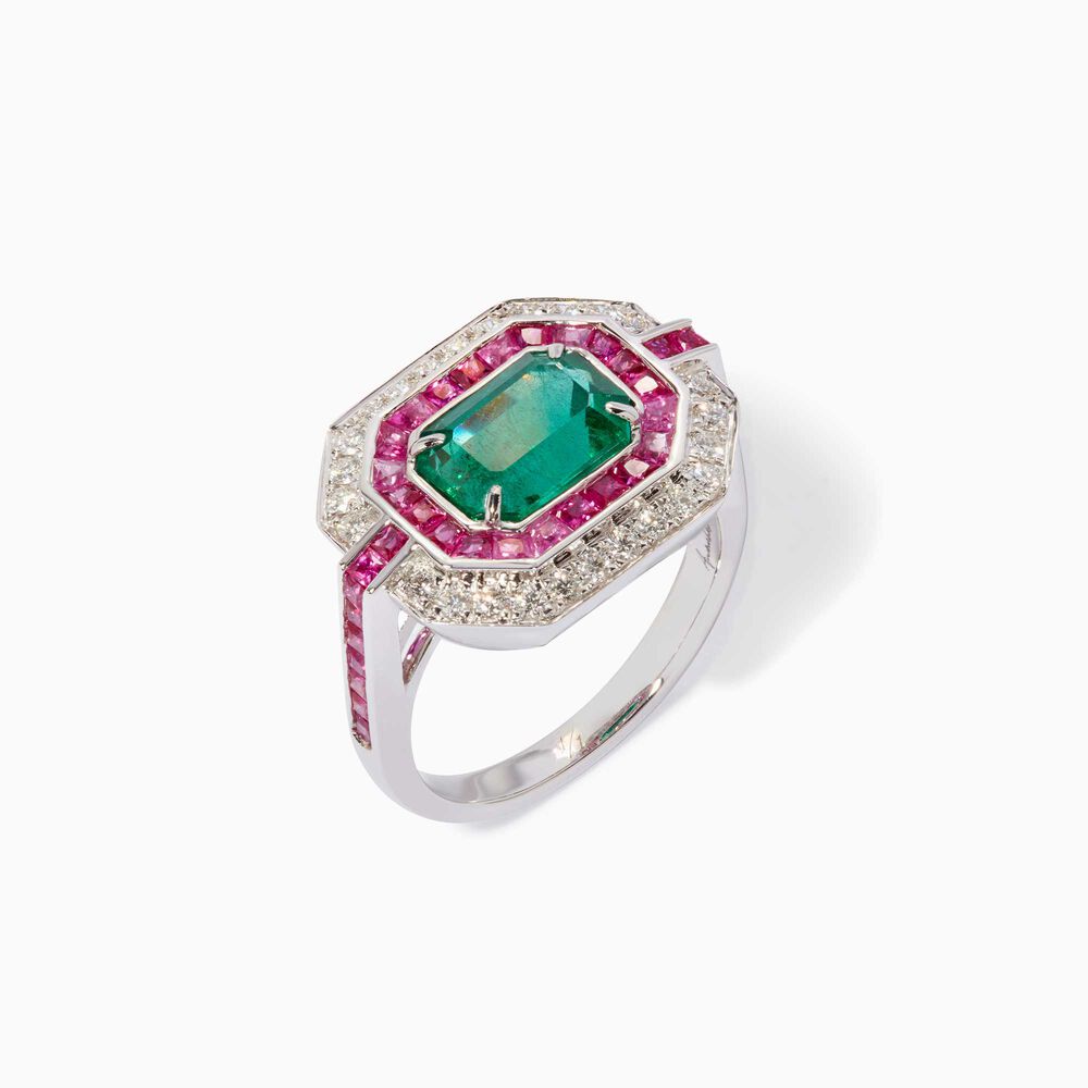 Mirage 18ct White Gold Emerald & Diamond Ring | Annoushka jewelley