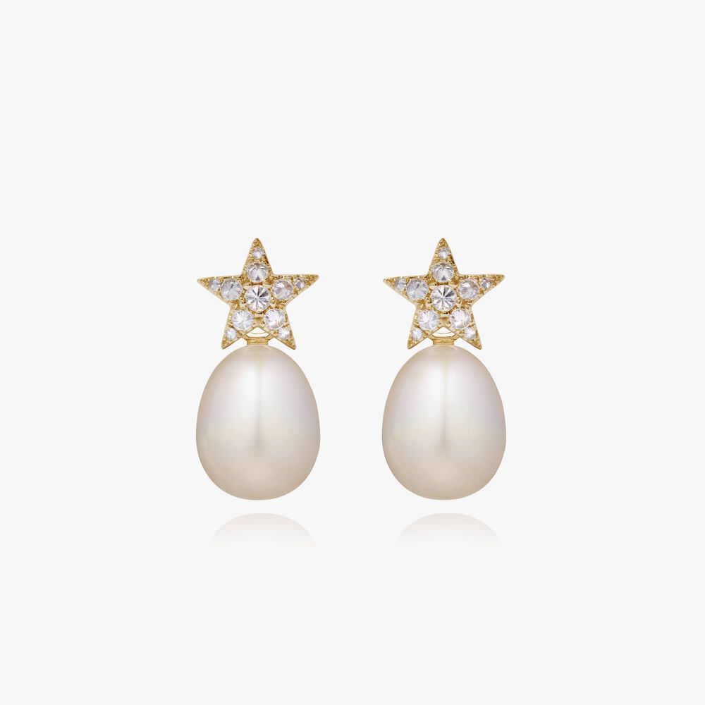 18ct Gold Diamond Pearl Star Earrings | Annoushka jewelley