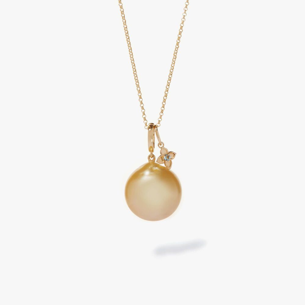 Gold South Sea Pearl & Aquamarine Pendant Necklace | Annoushka jewelley