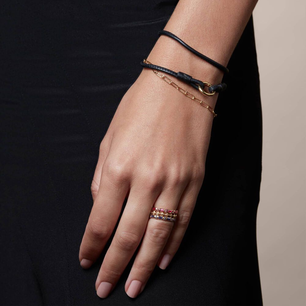 14ct Gold Lovelink 41cms Black Leather Bracelet | Annoushka jewelley