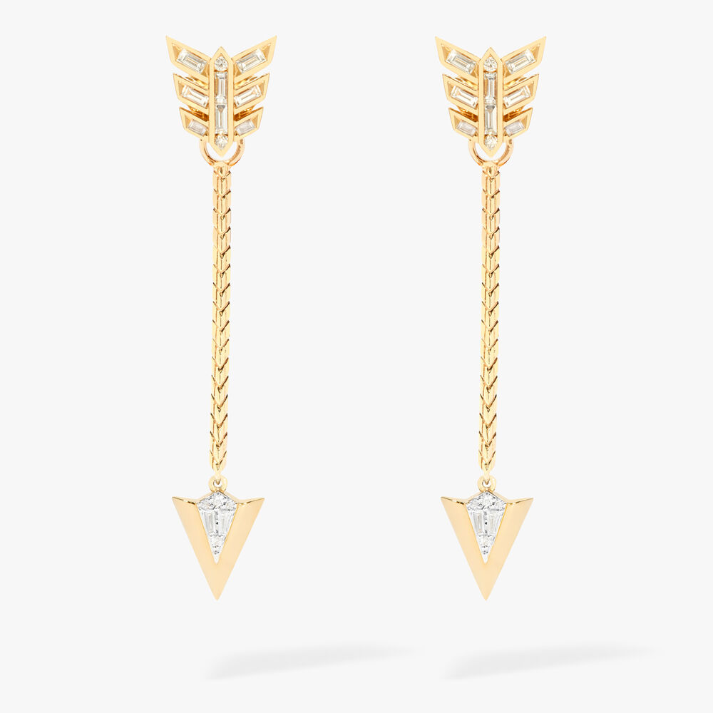 Flight 18ct Yellow Gold Baguette Diamond Long Arrow Earrings | Annoushka jewelley