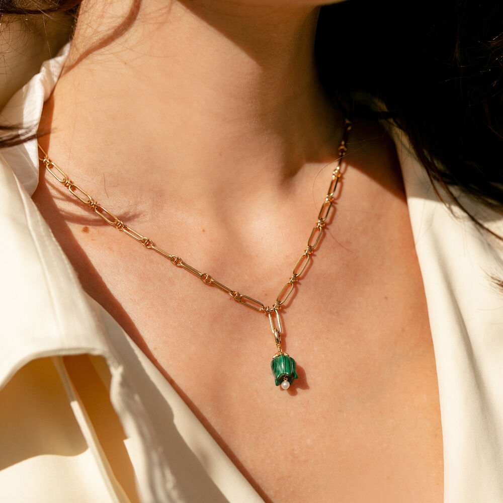 Tulips 14ct Yellow Gold Malachite Knuckle Necklace | Annoushka jewelley