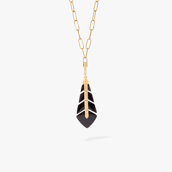 Flight 18ct Yellow Gold Black Onyx Feather Necklace