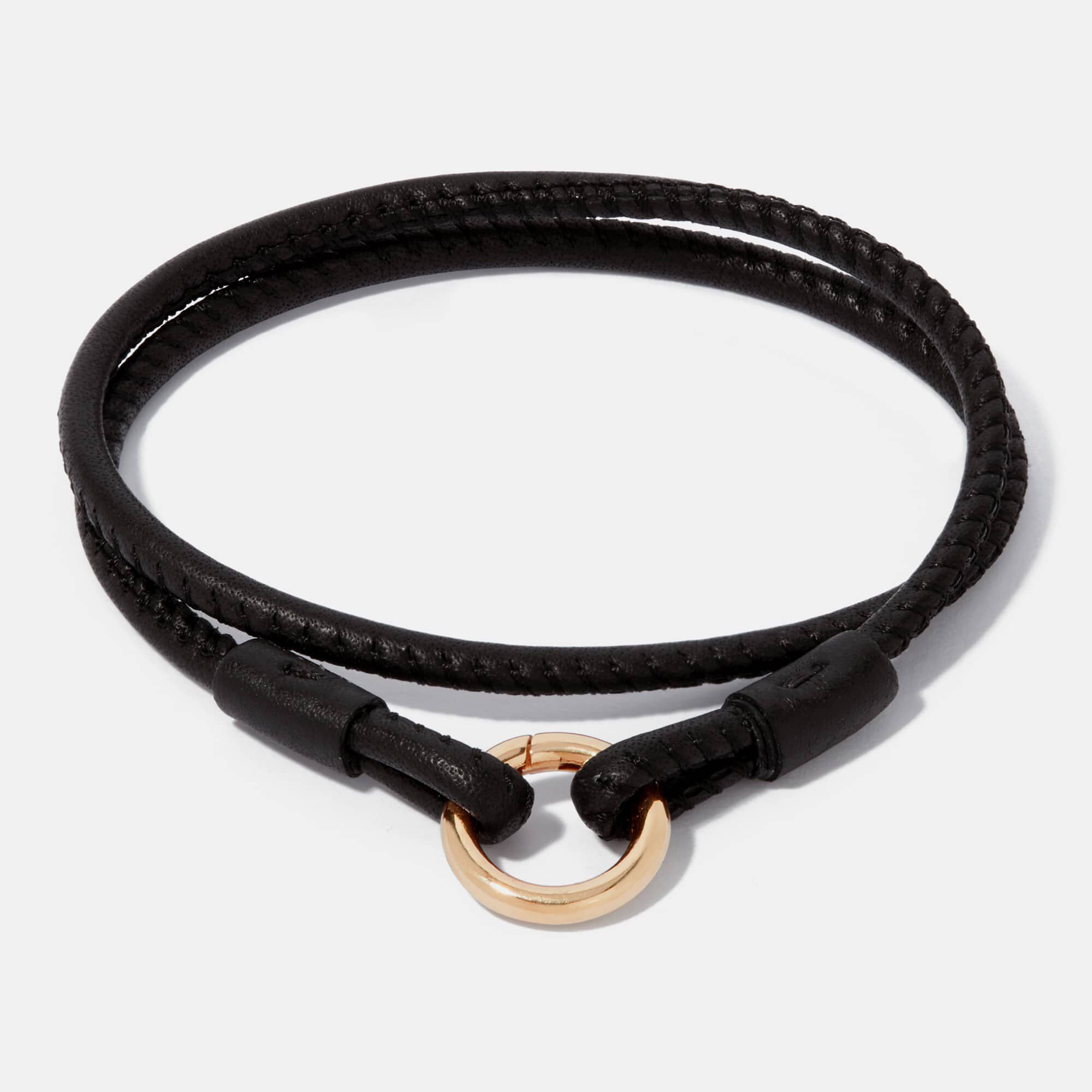 Annoushka 14ct Yellow Gold 35cms Black Leather Bracelet