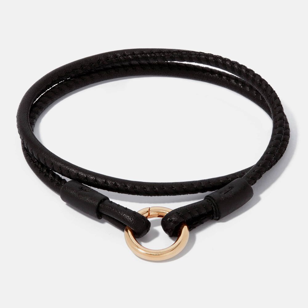 14ct Yellow Gold 35cms Black Leather Bracelet | Annoushka jewelley