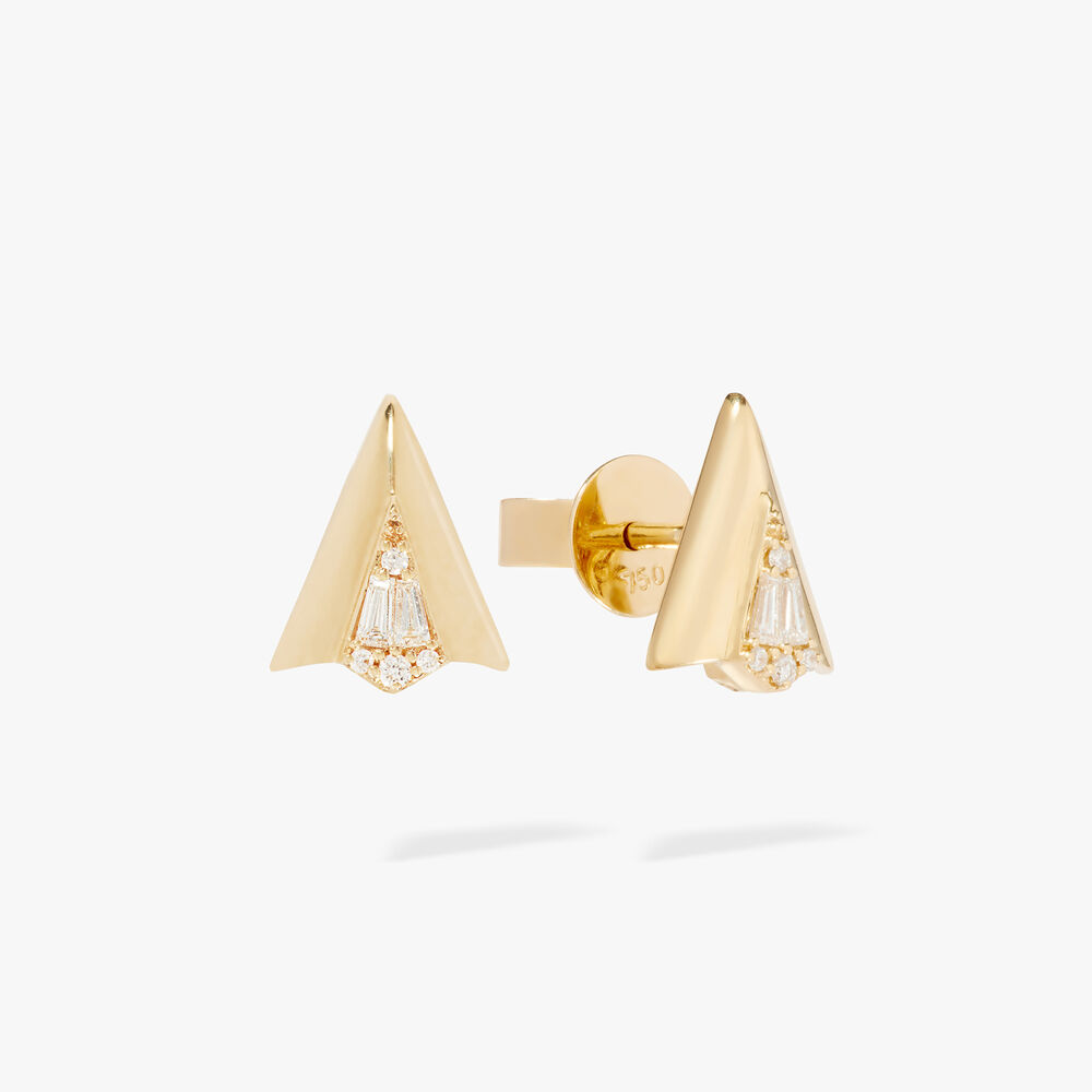 Flight 18ct Yellow Gold Arrow Diamond Stud Earrings | Annoushka jewelley
