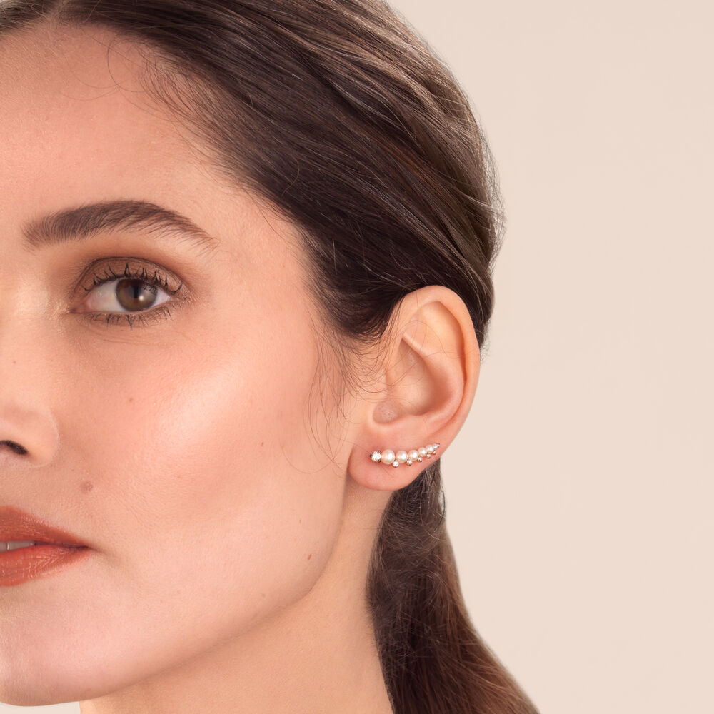 Diamonds & Pearls 18ct Rose Gold Ear Pins | Annoushka jewelley