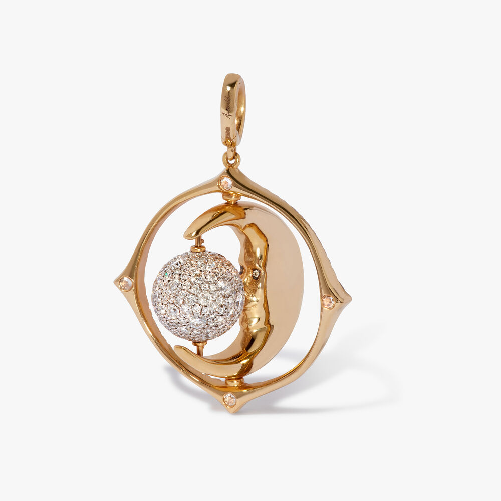 Mythology 18ct Yellow Gold Diamond Spinning Moon Charm Pendant | Annoushka jewelley