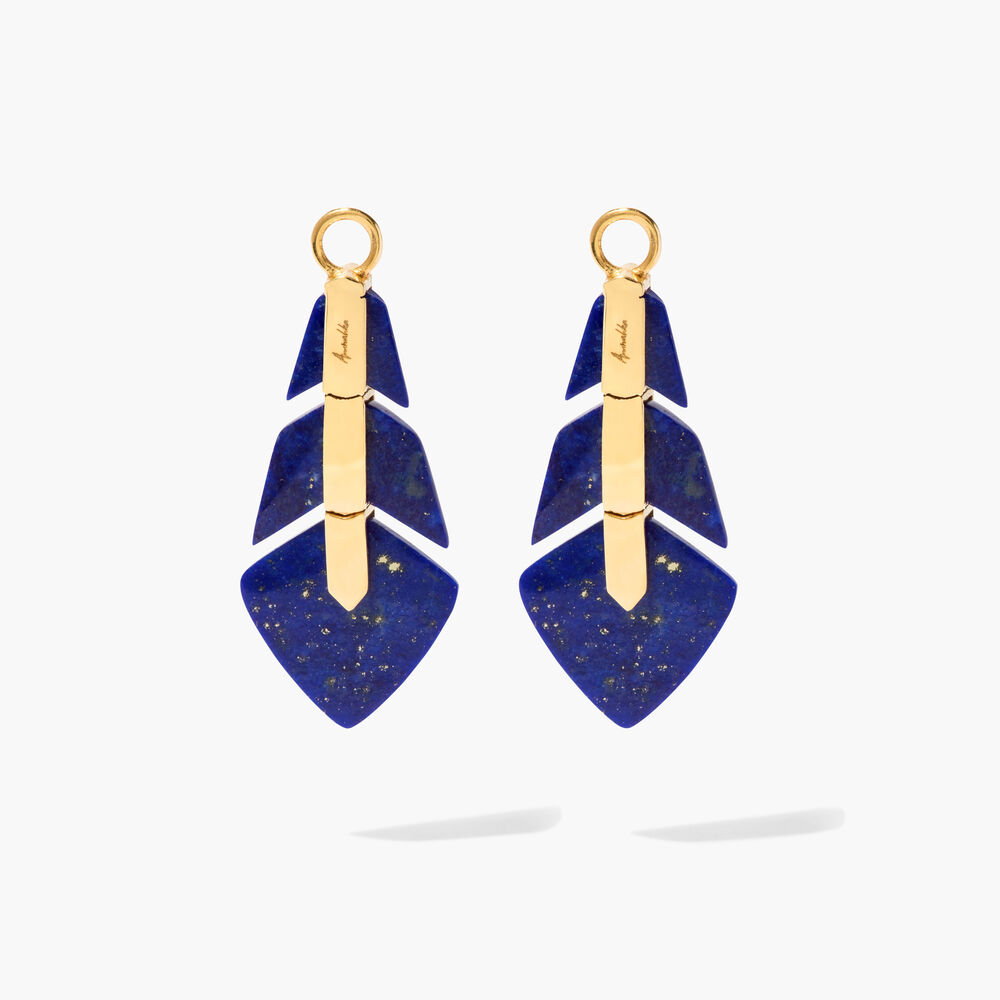 Deco 18ct Yellow Gold Lapis Lazuli Feather Earring Drops | Annoushka jewelley