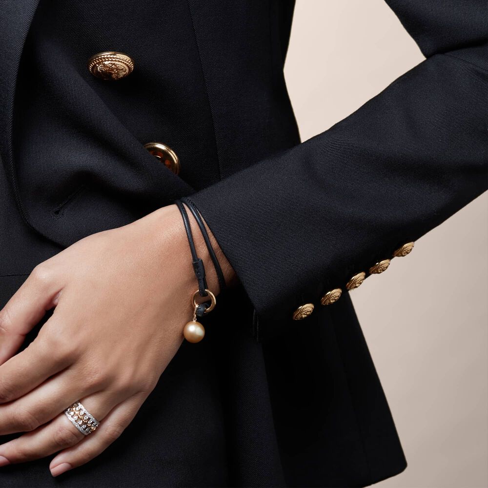 14ct Yellow Gold 35cms Black Leather Bracelet | Annoushka jewelley