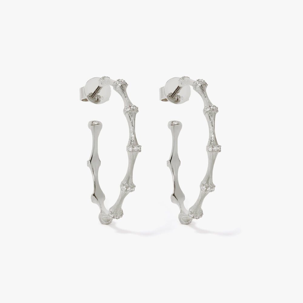 Bamboo 18ct White Gold Diamond Hoop Earrings | Annoushka jewelley