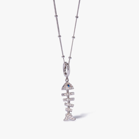 18ct White Gold Diamond Fish Bones Necklace