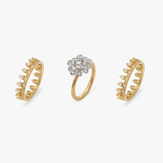 18ct Gold Marguerite Diamond and Double Crown Ring Stack | Annoushka jewelley